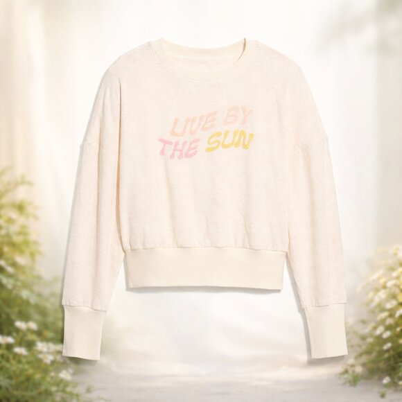 Old Navy Sweaters - Old Navy Live By The Sun Sweatshirt XL Cream Cropped Graphic Pullover